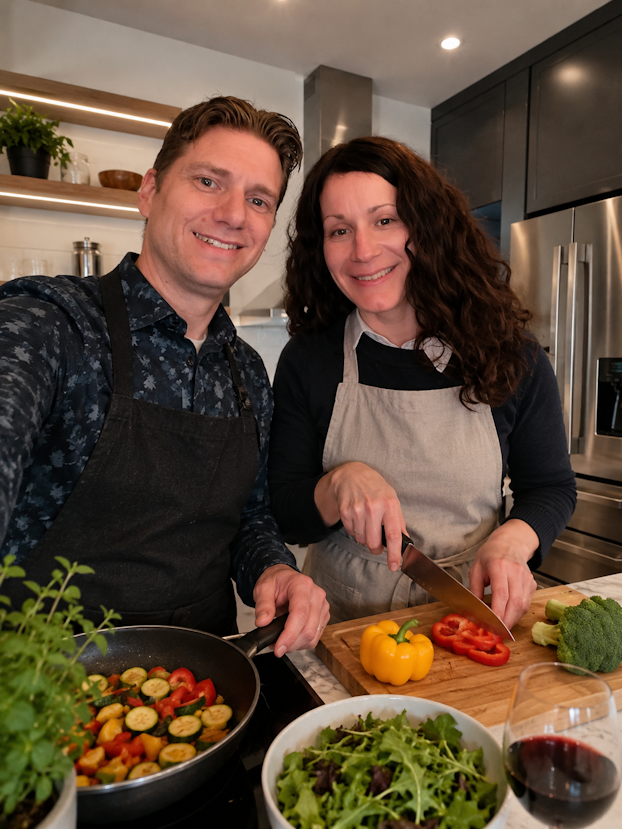 Il team Infiniteam che cucina insieme in cucina